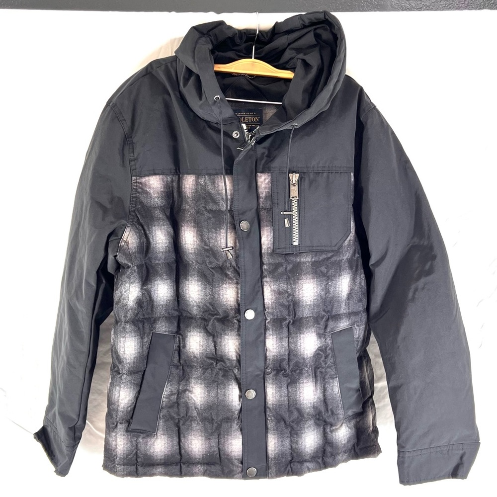 PENDLETON Men's Black Ombre Plaid Hooded Jacket Size Medium